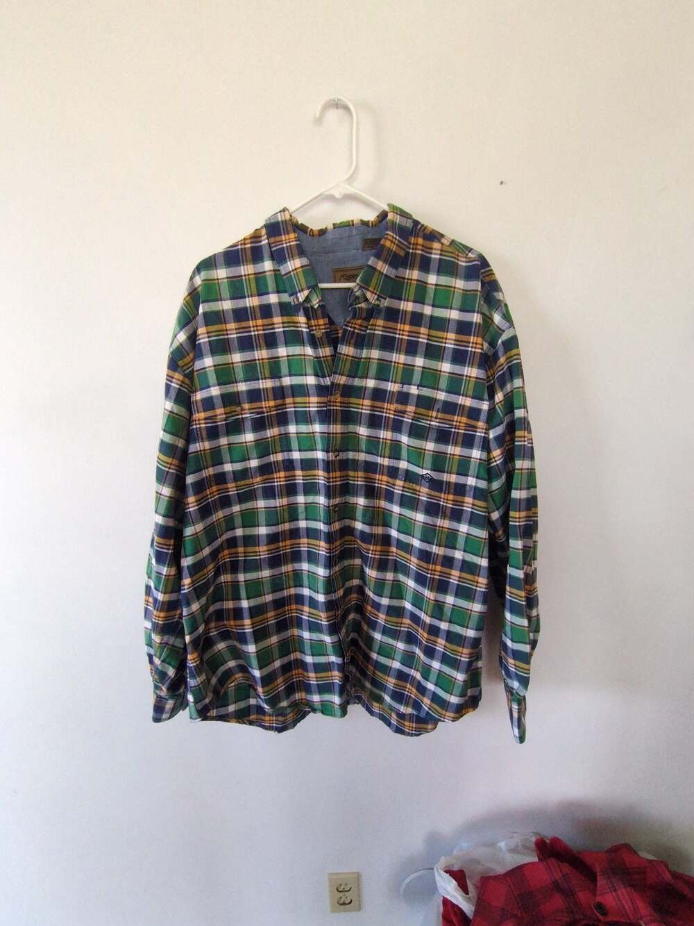 Roper Western Long Sleeve Button Down Plaid Shirt Green Blue Yellow
